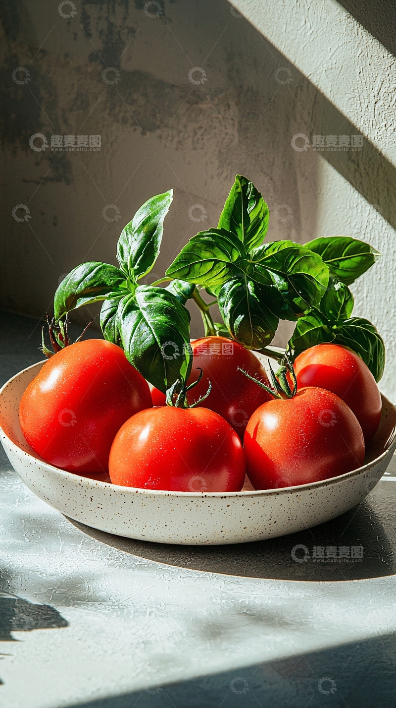 高清大图下载【趣麦麦图】静物：西红柿和罗勒叶