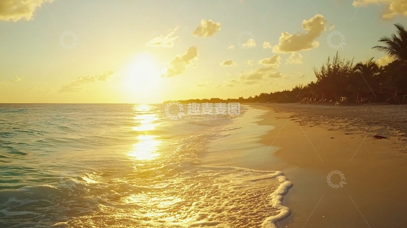 高清大图下载【趣麦麦图】金色沙滩日落海景