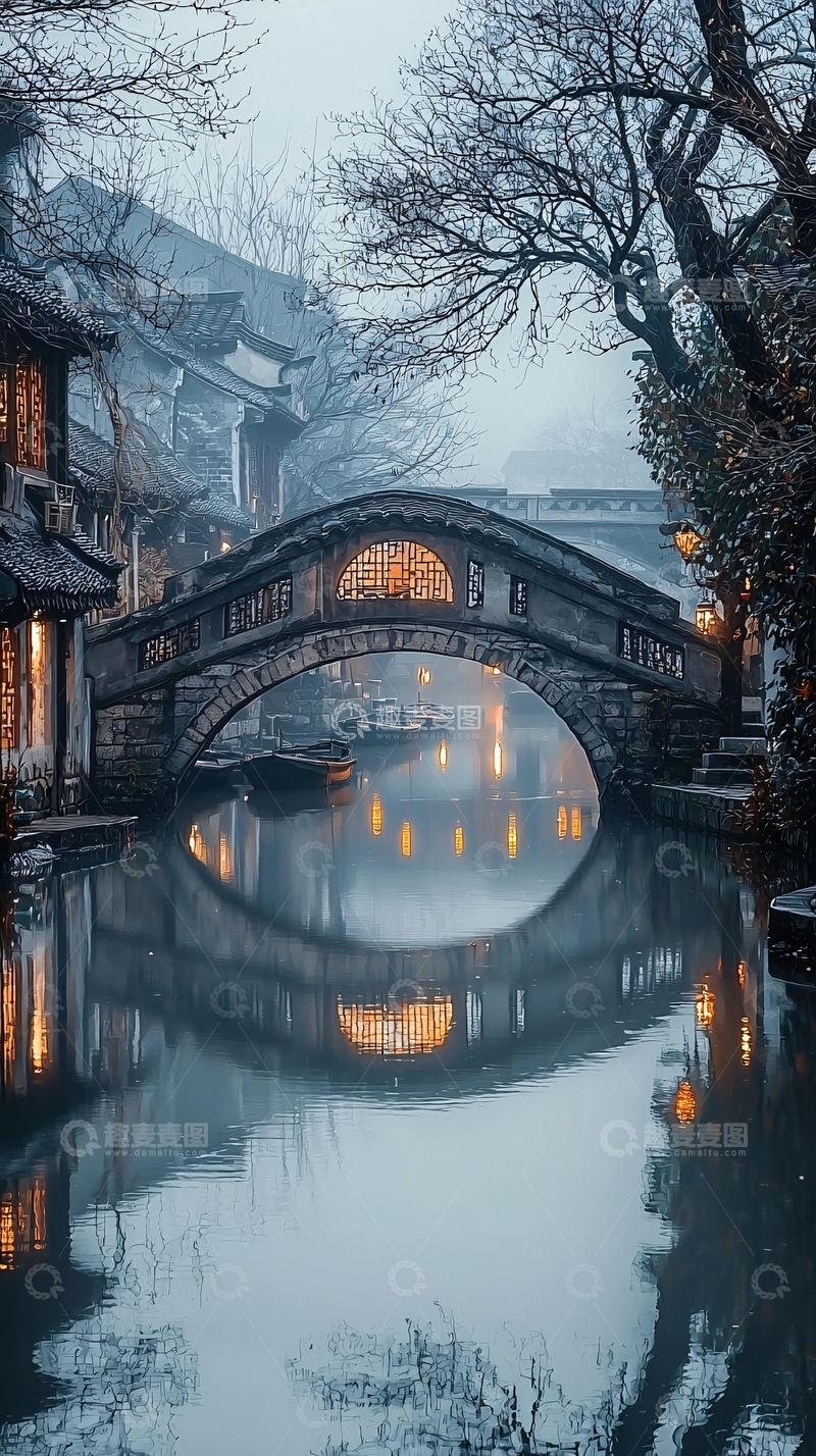 高清大图下载【趣麦麦图】古镇夜景