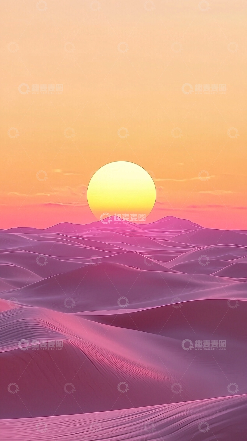 高清大图下载【趣麦麦图】粉色沙漠日落
