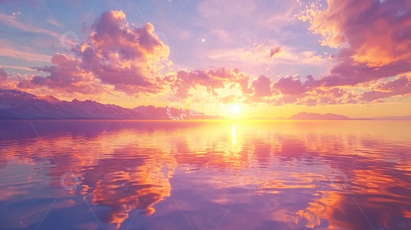 高清大图下载【趣麦麦图】粉红色天空下的平静湖面