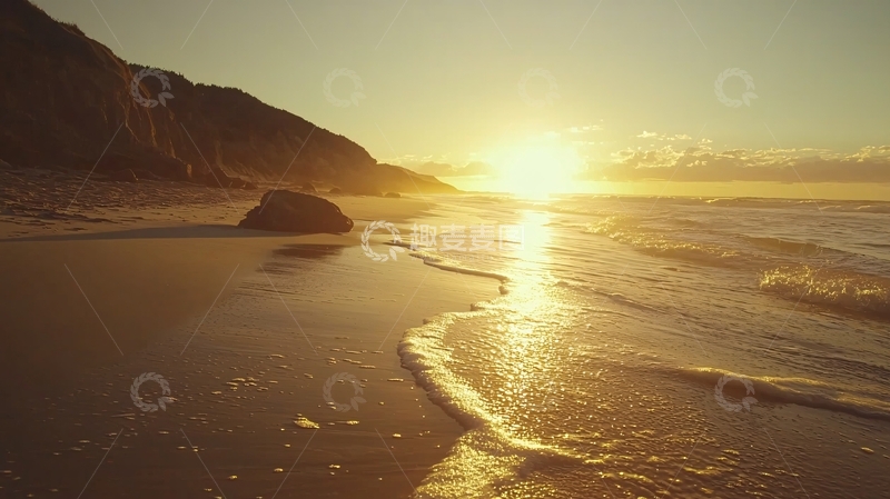 高清大图下载【趣麦麦图】海滩日落金色沙滩