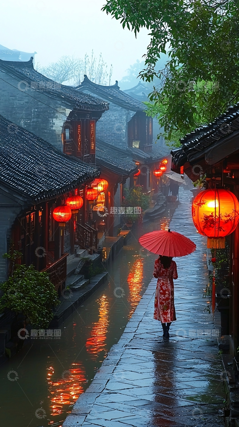 高清大图下载【趣麦麦图】雨中江南古镇