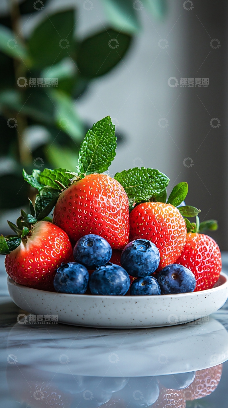 高清大图下载【趣麦麦图】草莓蓝莓薄荷在碗里
