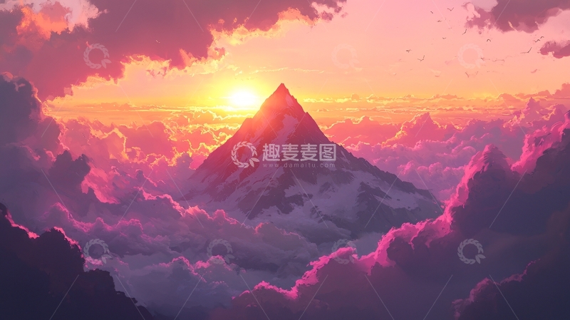 高清大图下载【趣麦麦图】云海日出雪山