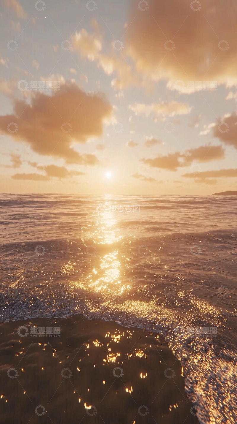 高清大图下载【趣麦麦图】夕阳西下海边景色