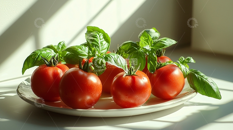 高清大图下载【趣麦麦图】阳光下的番茄与罗勒