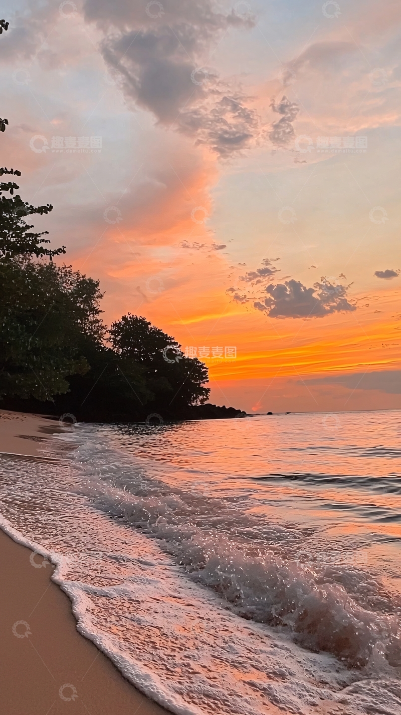 高清大图下载【趣麦麦图】夕阳西下海滩景色