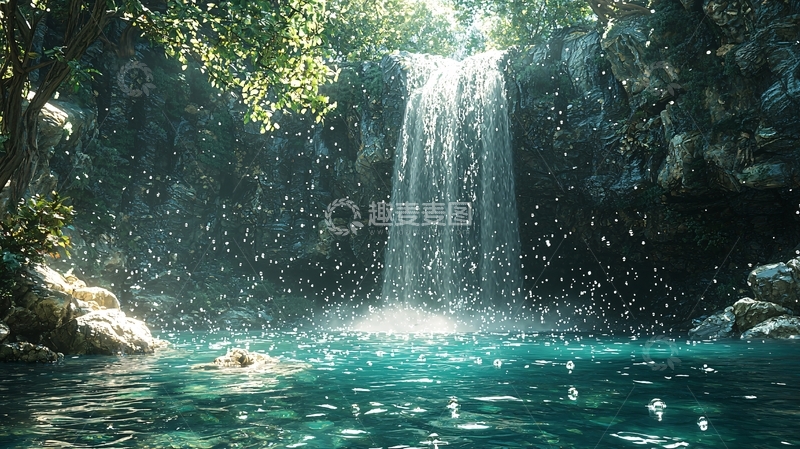 高清大图下载【趣麦麦图】热带雨林中的瀑布美景