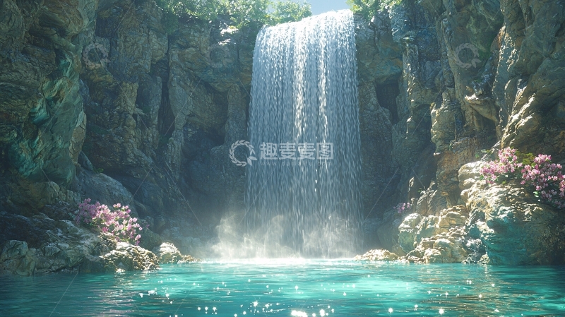 高清大图下载【趣麦麦图】壮丽瀑布倾泻而下