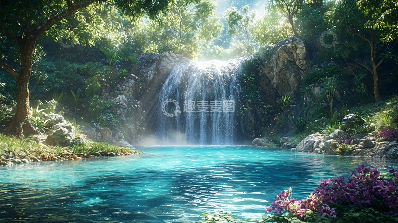高清大图下载【趣麦麦图】原始森林瀑布