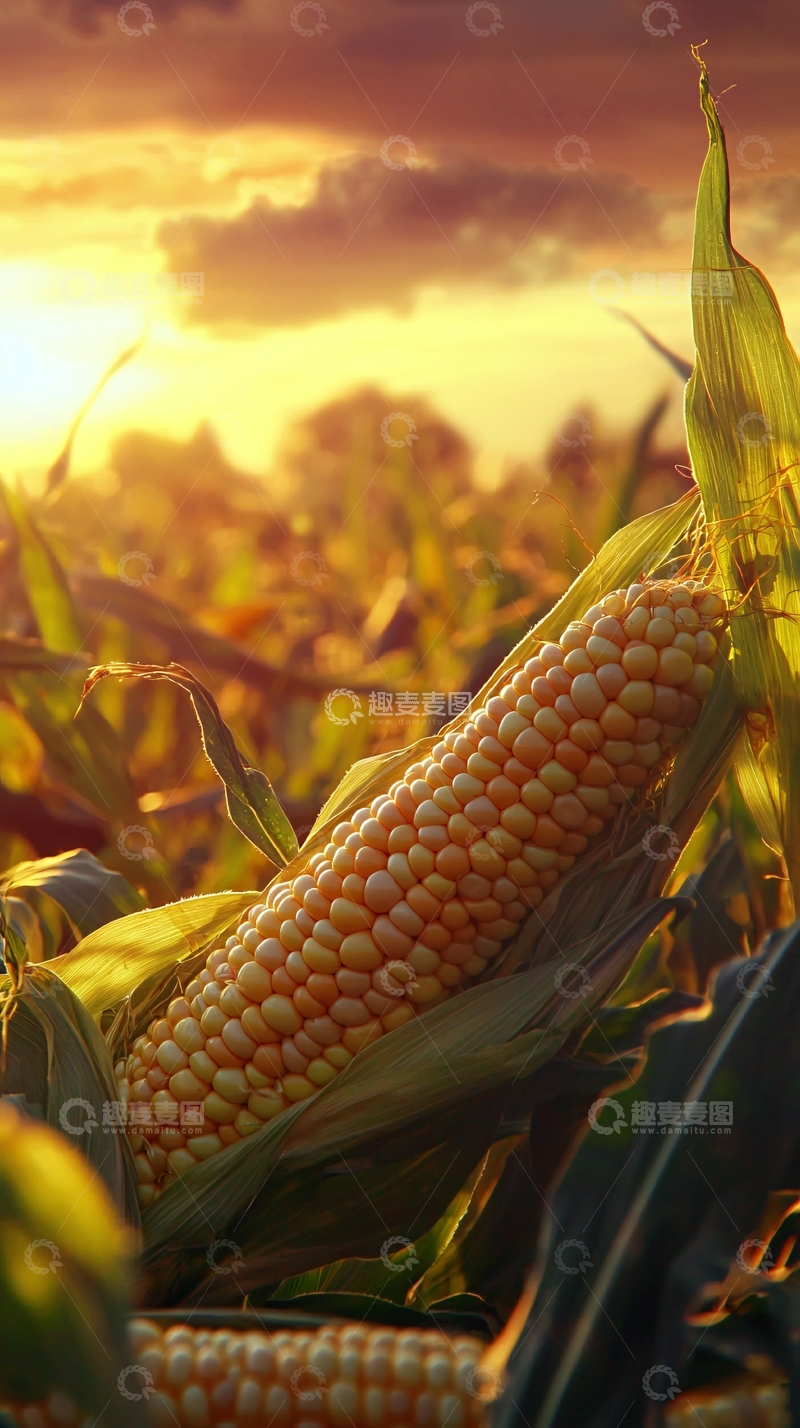 高清大图下载【趣麦麦图】夕阳下成熟的玉米