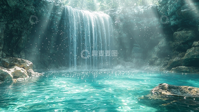 高清大图下载【趣麦麦图】阳光照耀下的瀑布美景