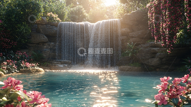 高清大图下载【趣麦麦图】阳光下的美丽瀑布