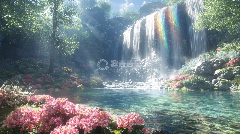 高清大图下载【趣麦麦图】如梦似幻的森林瀑布