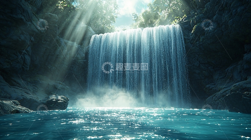 高清大图下载【趣麦麦图】阳光下的瀑布美景