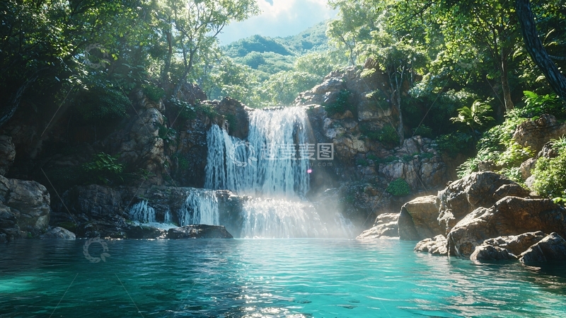 高清大图下载【趣麦麦图】热带雨林瀑布
