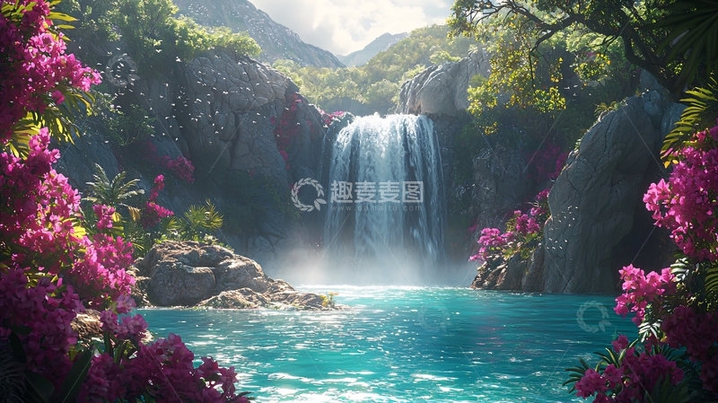 高清大图下载【趣麦麦图】热带雨林瀑布