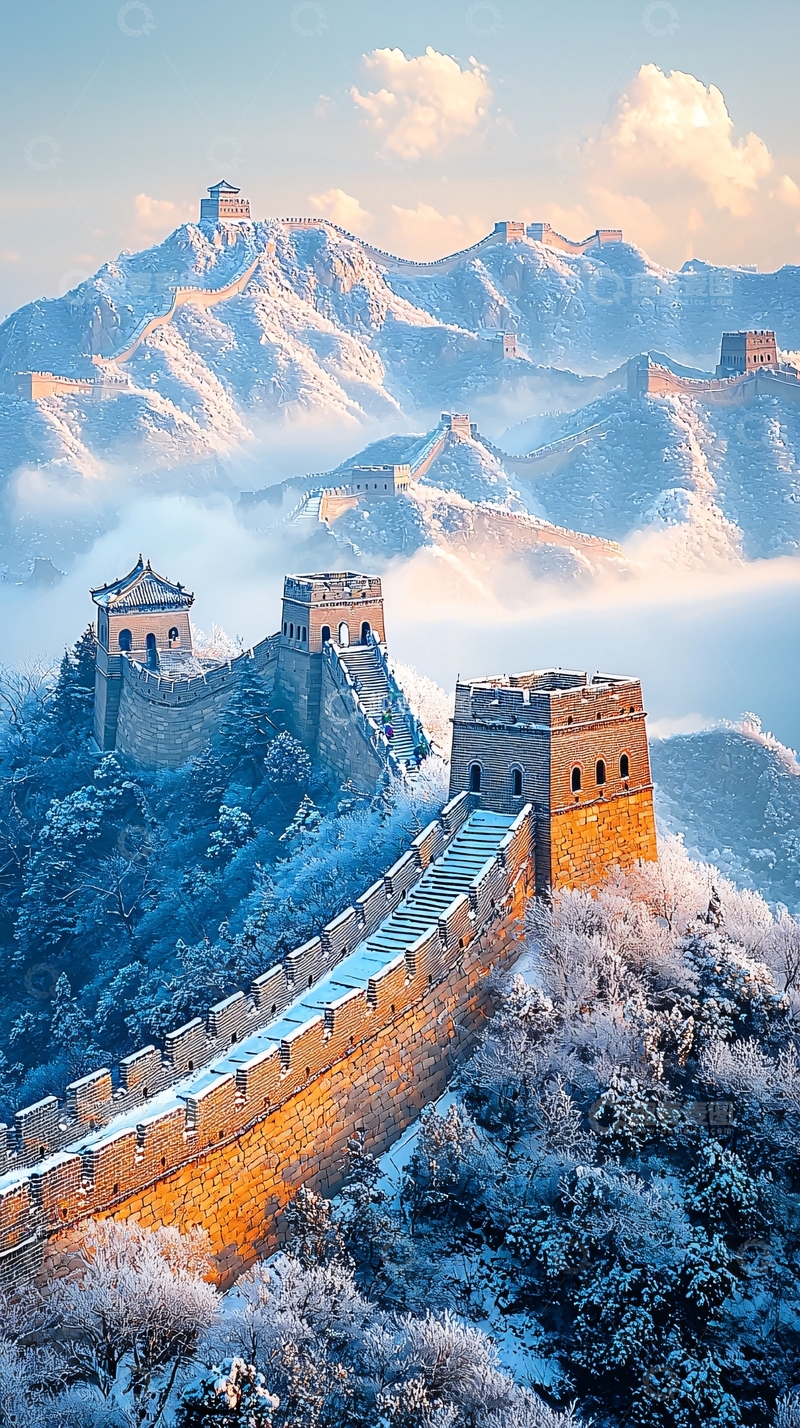 高清大图下载【趣麦麦图】雪景长城