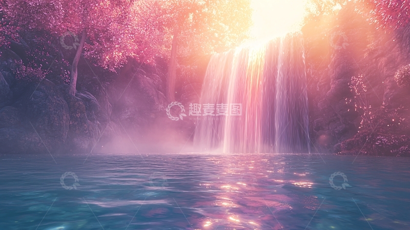 高清大图下载【趣麦麦图】梦幻瀑布粉色仙境