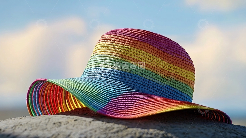 高清大图下载【趣麦麦图】彩虹条纹遮阳帽