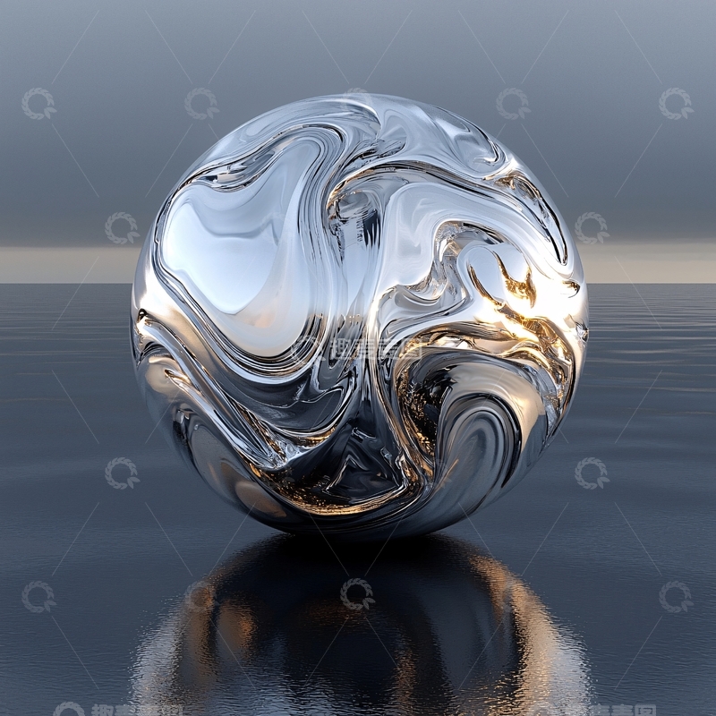 高清大图下载【趣麦麦图】金属质感扭曲球体
