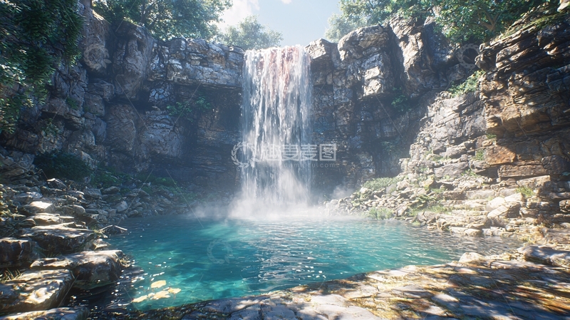 高清大图下载【趣麦麦图】清澈的瀑布和水潭