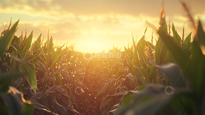 高清大图下载【趣麦麦图】玉米田夕阳
