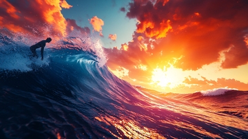 日落冲浪者剪影