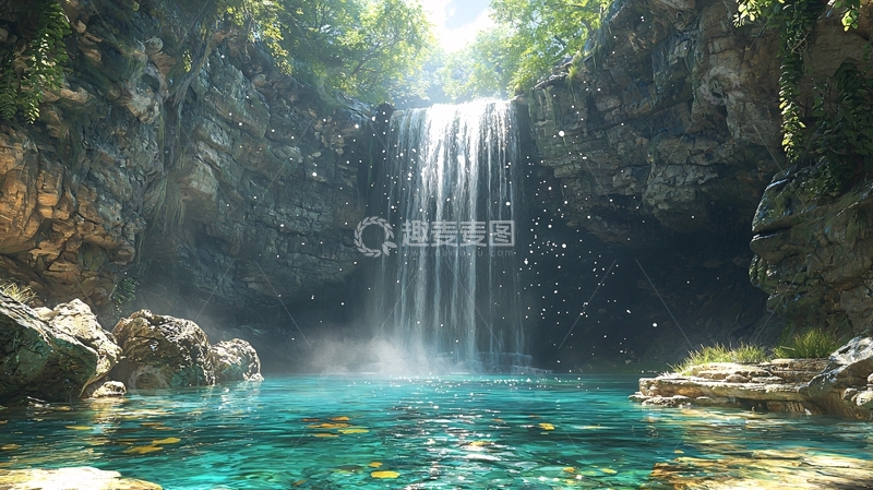 高清大图下载【趣麦麦图】原始森林瀑布