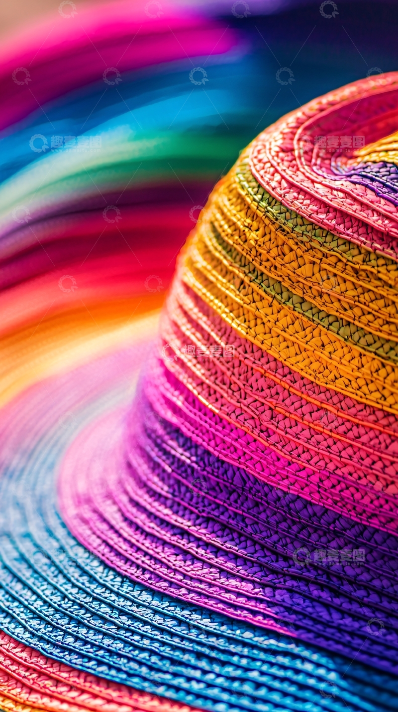高清大图下载【趣麦麦图】彩虹色草帽特写