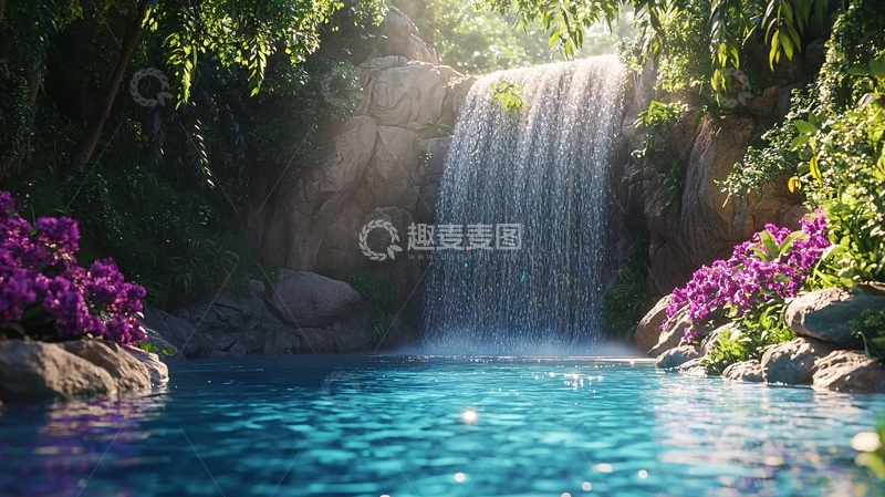 高清大图下载【趣麦麦图】阳光森林瀑布