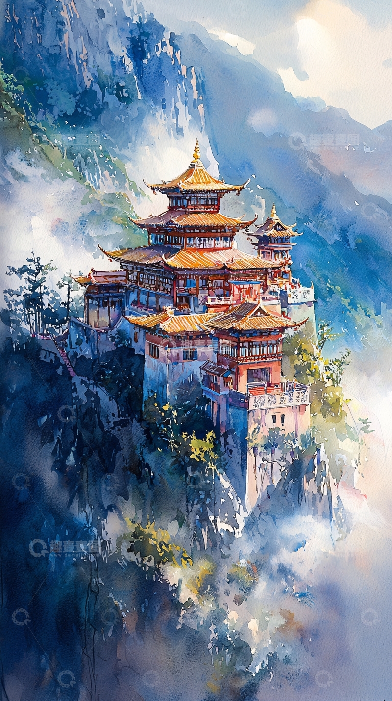 高清大图下载【趣麦麦图】悬崖上的中国古建筑