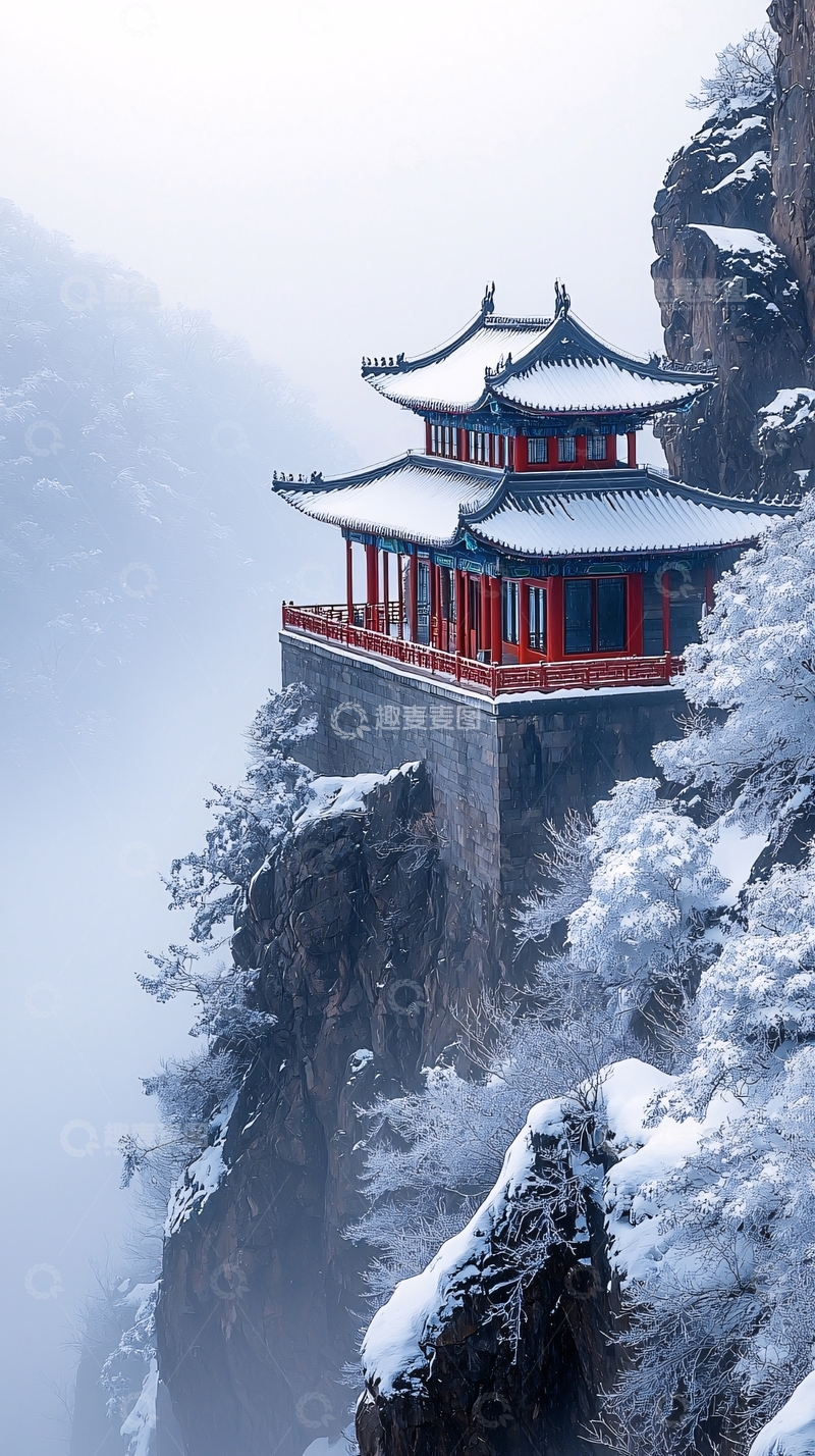 高清大图下载【趣麦麦图】雪山上的中国古建筑