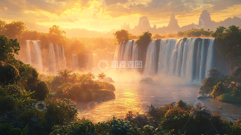 高清大图下载【趣麦麦图】壮丽的金色瀑布景观