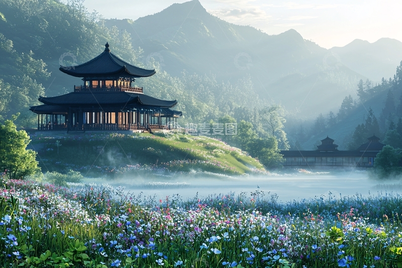 高清大图下载【趣麦麦图】清晨山间古寺