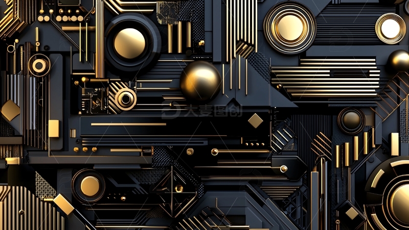 高清大图下载【趣麦麦图】黑金科技感几何抽象背景