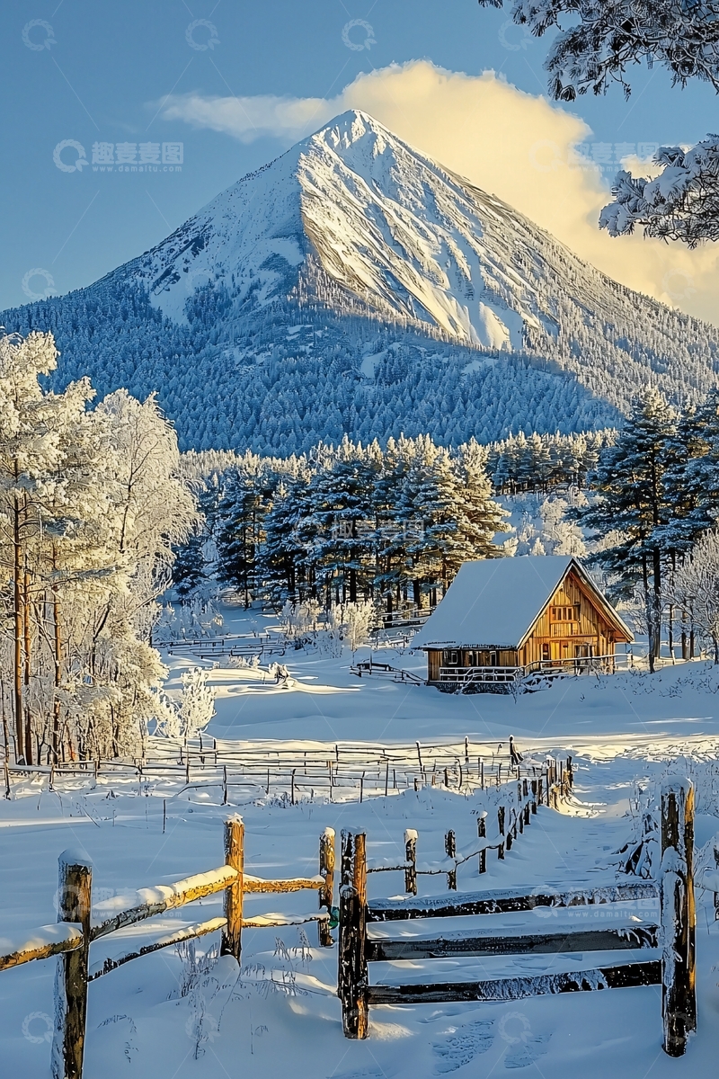 高清大图下载【趣麦麦图】雪山木屋
