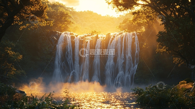 高清大图下载【趣麦麦图】阳光下的瀑布美景