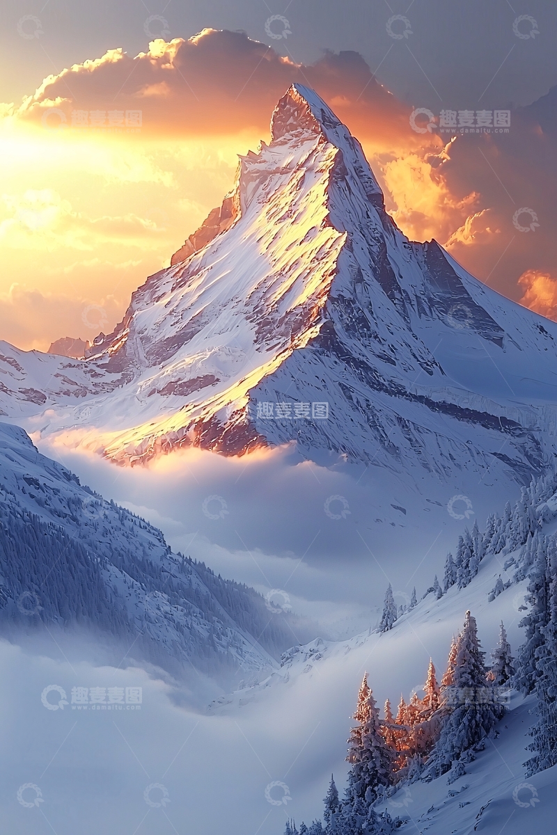 高清大图下载【趣麦麦图】日出雪山