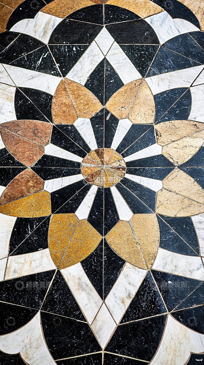 高清大图下载【趣麦麦图】黑白金色大理石地砖拼花