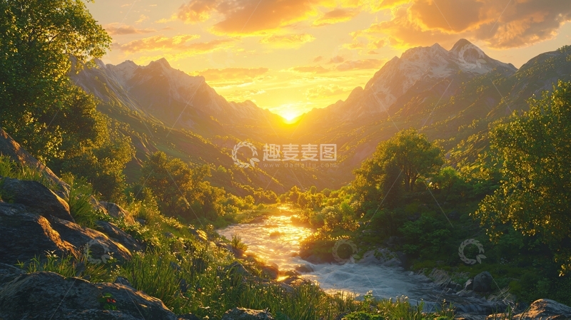 高清大图下载【趣麦麦图】阳光照耀下的山川河流