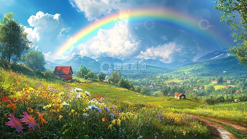 高清大图下载【趣麦麦图】彩虹田园风景