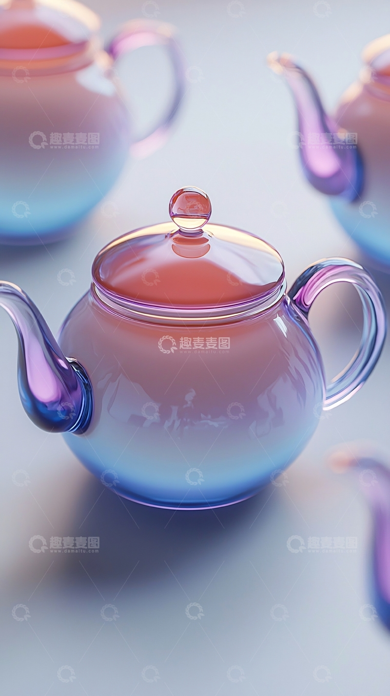 高清大图下载【趣麦麦图】渐变色玻璃茶壶
