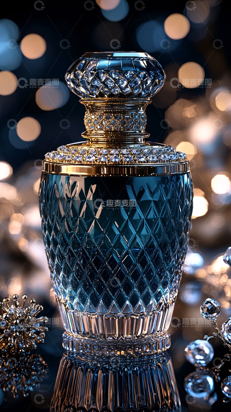 高清大图下载【趣麦麦图】精致的蓝色水晶香水瓶