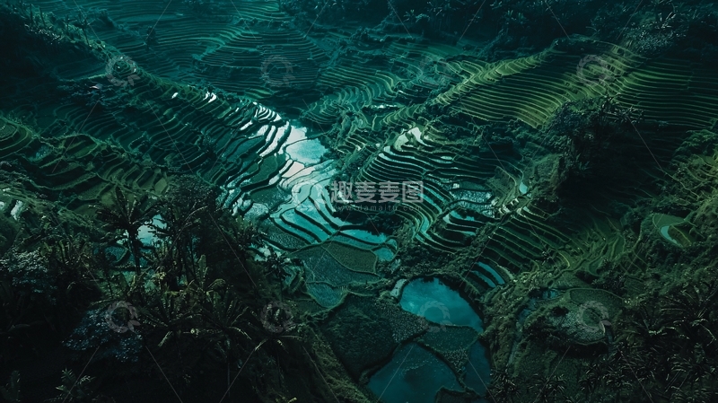 高清大图下载【趣麦麦图】深绿色的稻田梯田景观