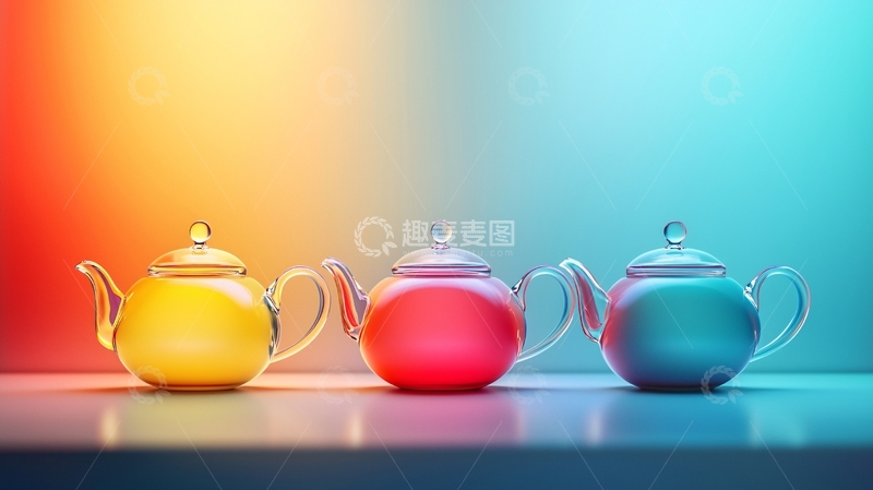 高清大图下载【趣麦麦图】彩色玻璃茶壶