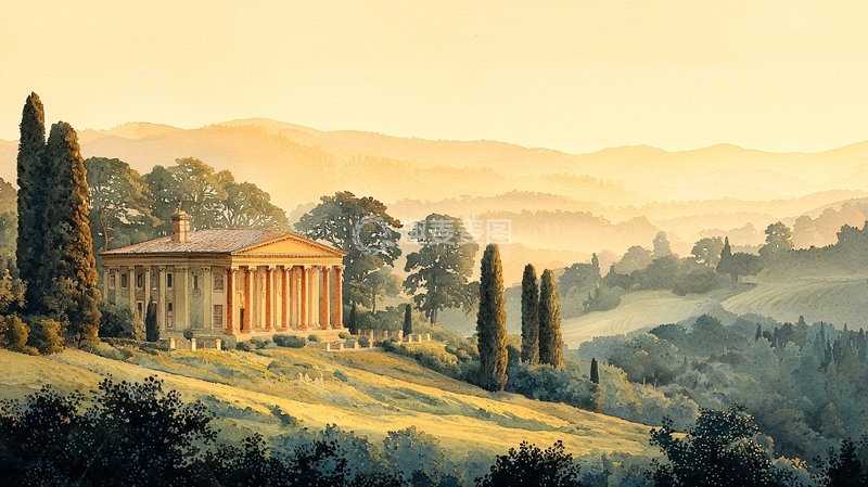 高清大图下载【趣麦麦图】古典建筑在山丘上