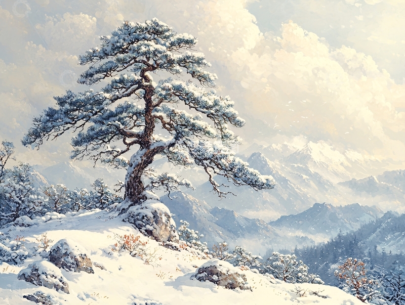 高清大图下载【趣麦麦图】雪覆盖的松树山景