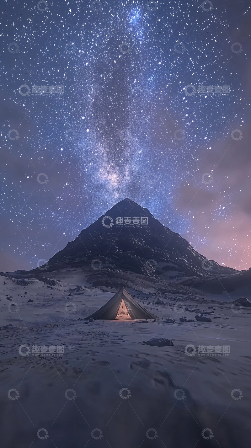 高清大图下载【趣麦麦图】星空下帐篷与山峰